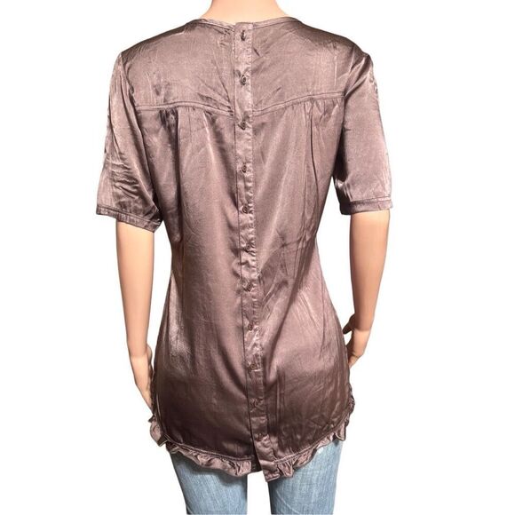 Pulp women button back short sleeve walnut rayon solid  blouse M - Picture 5 of 7